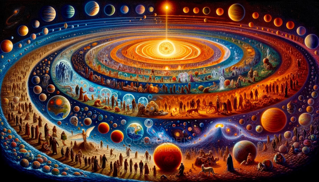 All life -- humans, aliens, animals, and departed souls -- drawn toward a single point